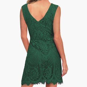 Elegant V-Back Wedding Guest Floral Lace Cocktail Party Dress